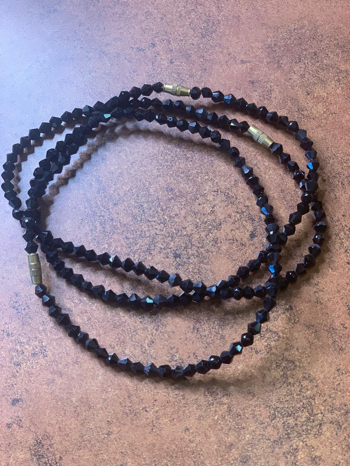 9 Inches Black Glass Beads With Removable Screw Anklet