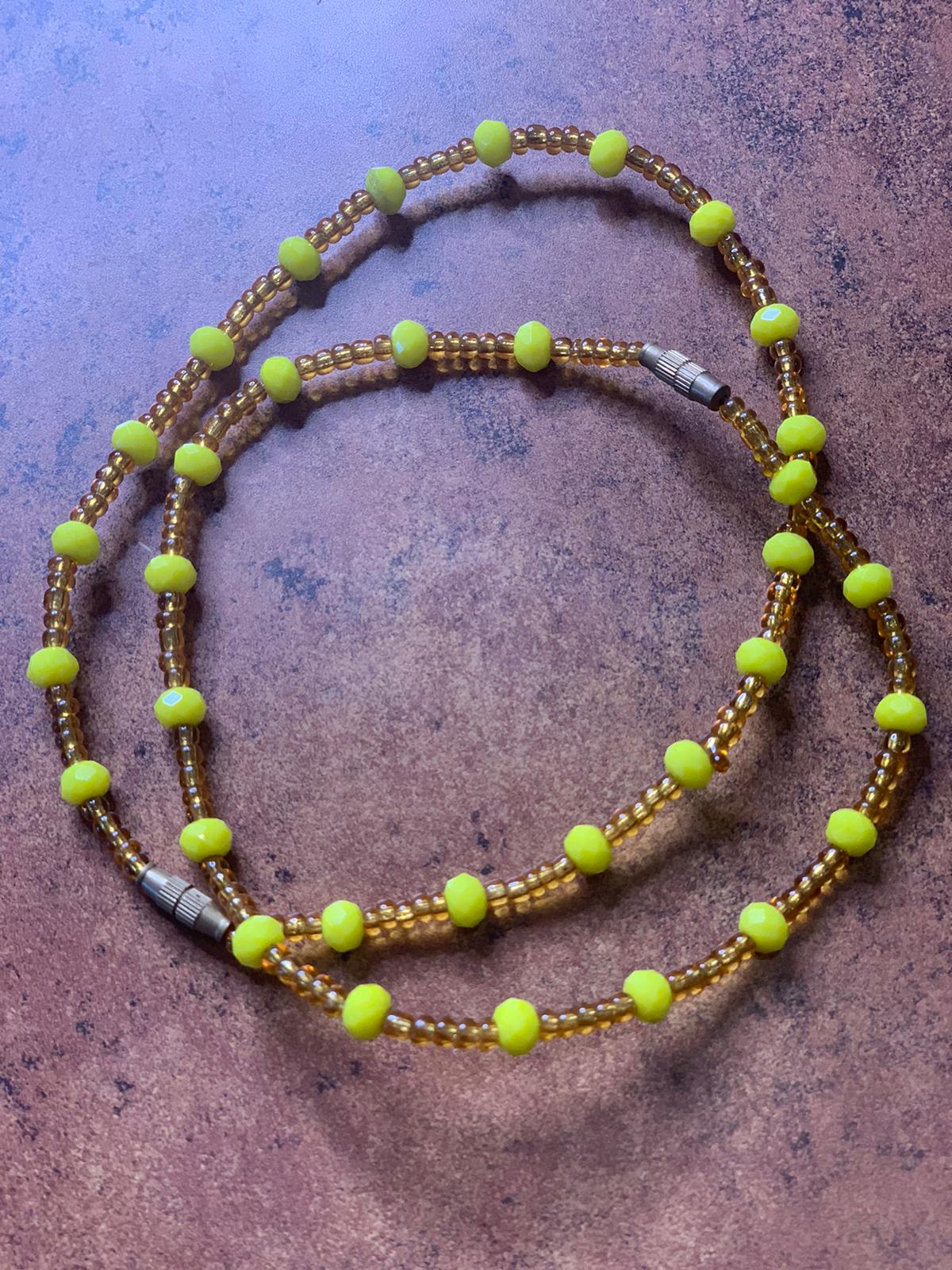 9 Inches Gold Glass Beads With Yellow Pebble Bars Removable Screw Anklet