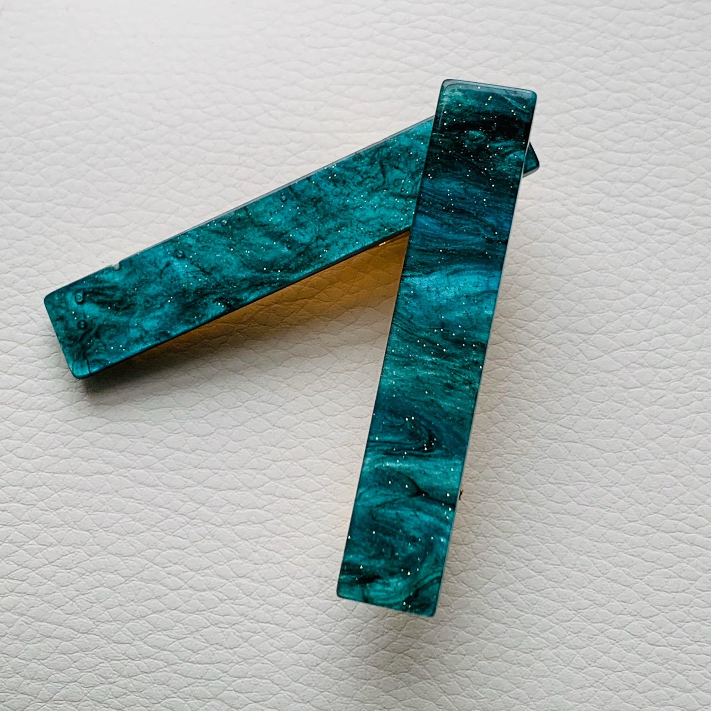 2 Piece Turquoise Green And Black No Slip Grip Rectangle Hair Clip