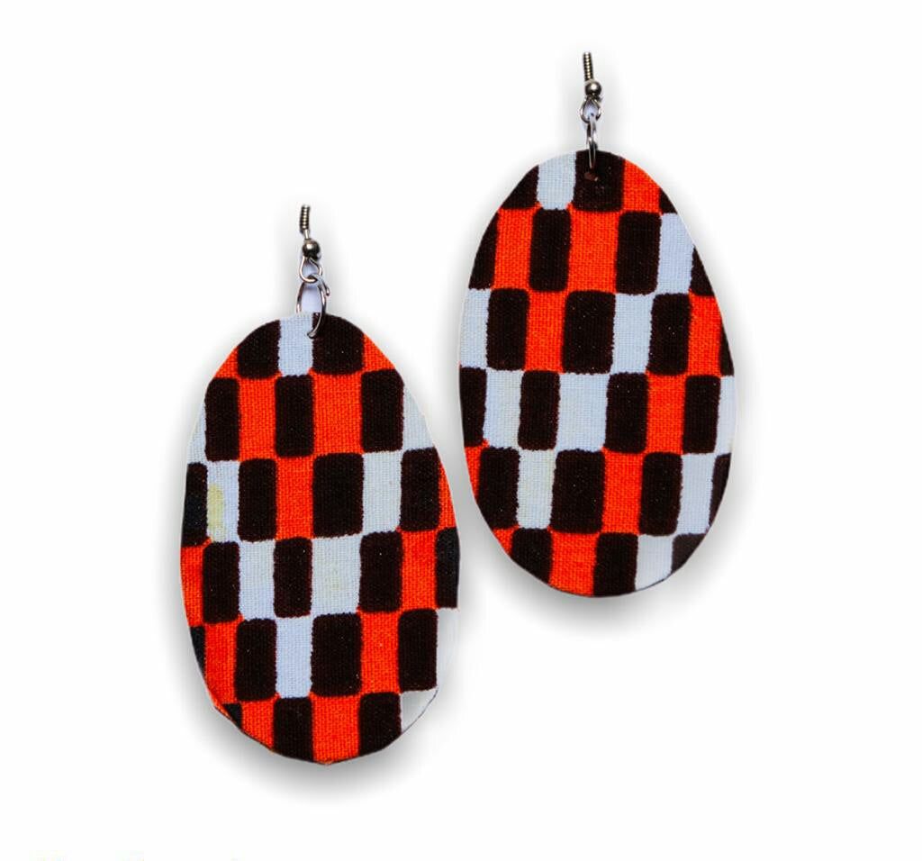 Light weight dangling Ankara Print Earrings,classy and sexy Black, orange, and white blend of colours