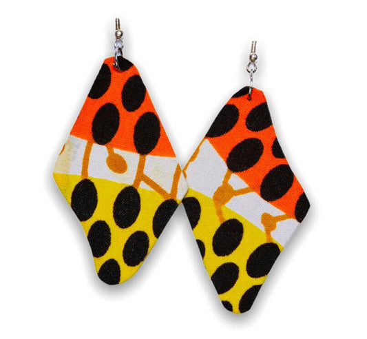 Light weight dangling Ankara Print Earrings,classy and sexy deep orange,dotted black,white and gold blend of colours