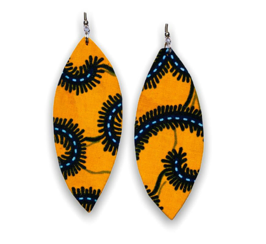 Light weight dangling Ankara Print Earrings,classy and sexy yellow,white and black  blend of colours