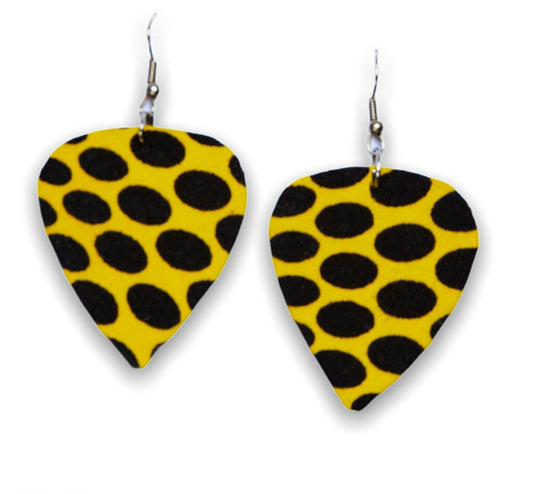 Light weight dangling Ankara Print Earrings,classy and sexy yellow and dotted black blend of colours