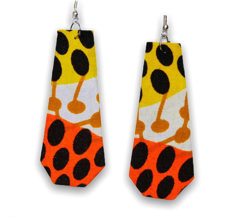 Light weight dangling Ankara Print Earrings,classy and sexy deep orange,dotted black,white and gold blend of colours