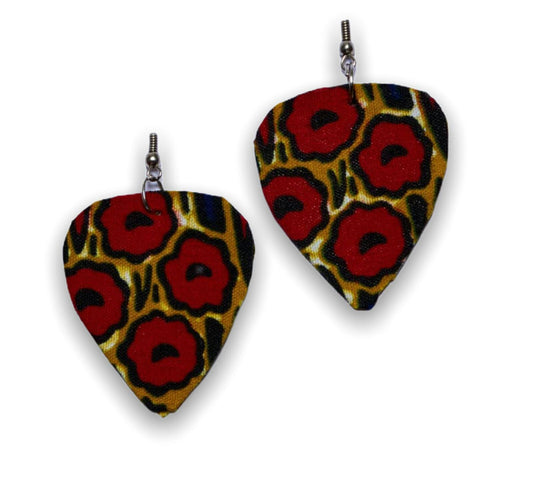 Light weight dangling Ankara Print Earrings,classy and sexy red, gold and black blend of colours