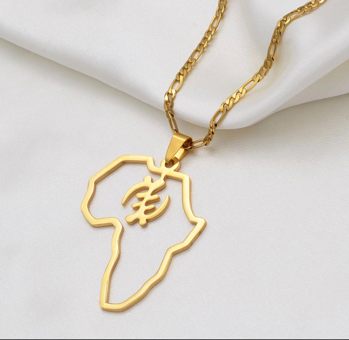 Patterned Solid Gold Africa Pendant - Afrogem Jewellers