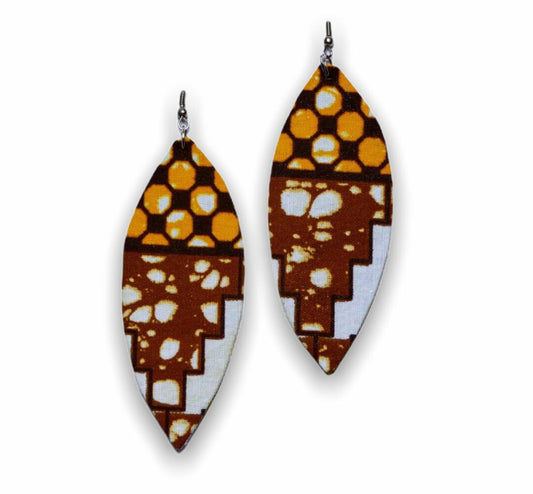 Light weight dangling Ankara Print Earrings,classy and sexy brown yellow and whiteblend of colours