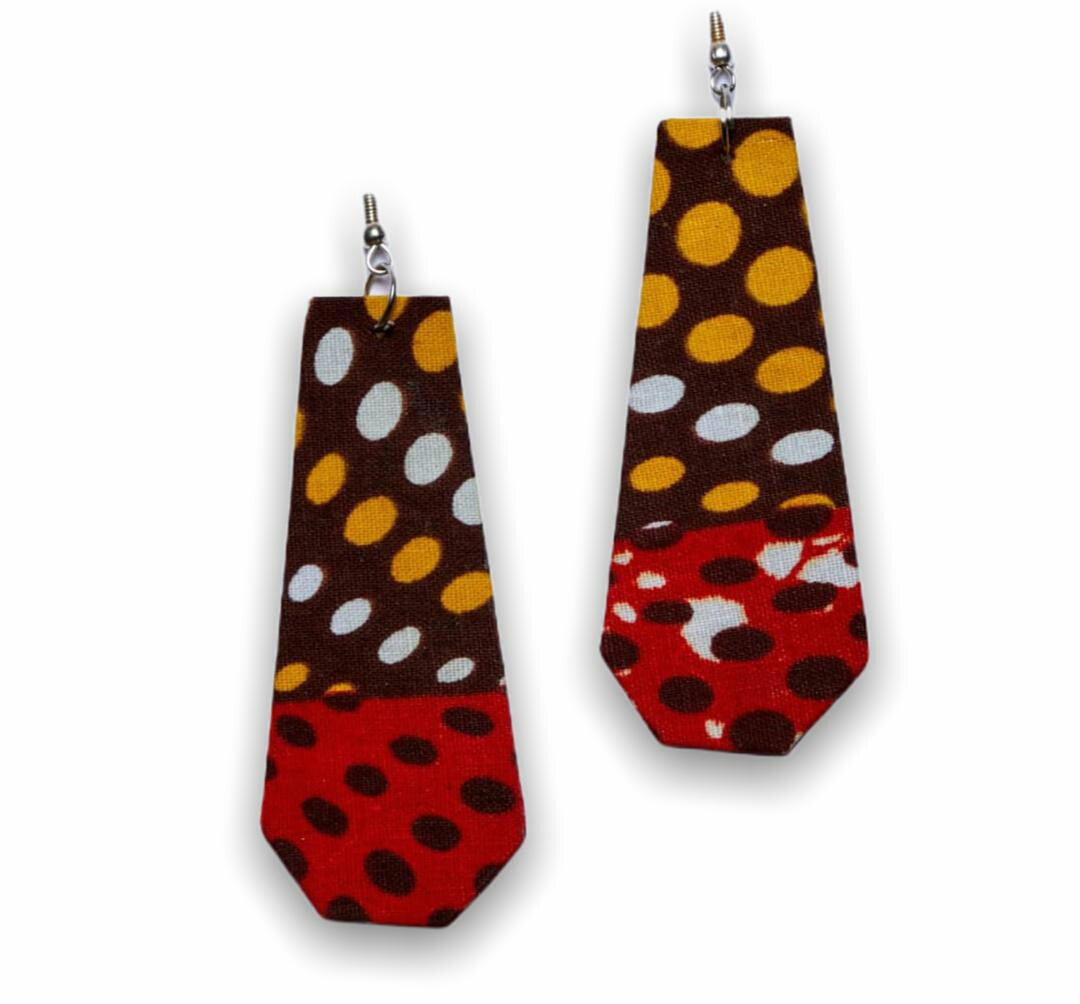 Light weight dangling Ankara Print Earrings,classy and sexy red, yellow,white and black dotted blend of colours