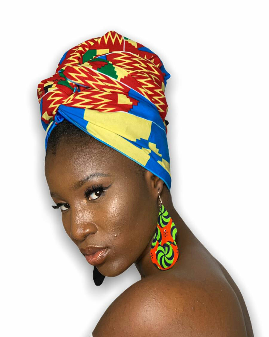Red, Yellow, Blue, And Green Non Silk lined Detachable Head wrap 
