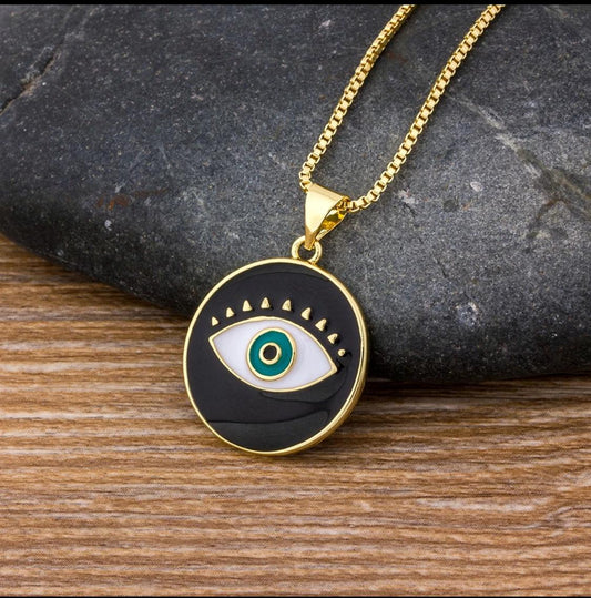 Cubic Zirconia Encrusted Turkish Evil Eye Necklace