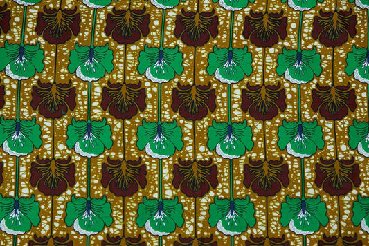 Green, Brown And White Flower Pattern Ankara Wax Print Silk Lined Hair Bonnet 