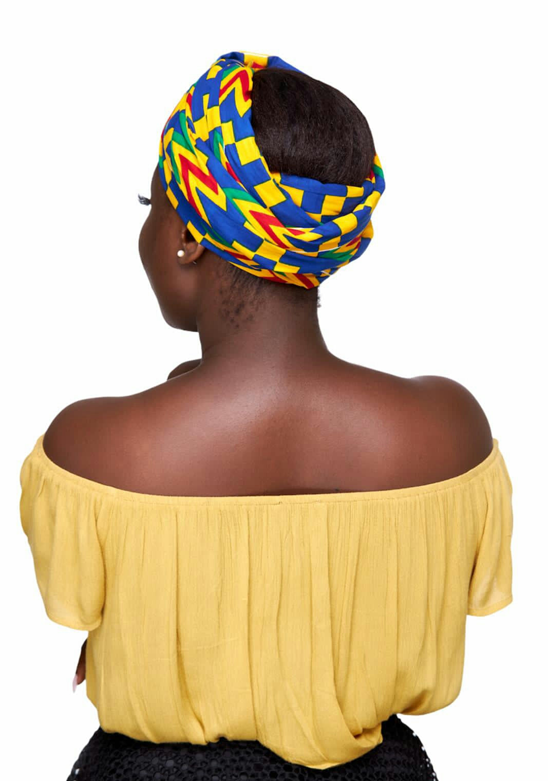 Ghanaian Kente High Quality Made,Red, Yellow,GreenAnd Blue Coloured Detachable Silklined Headwrap