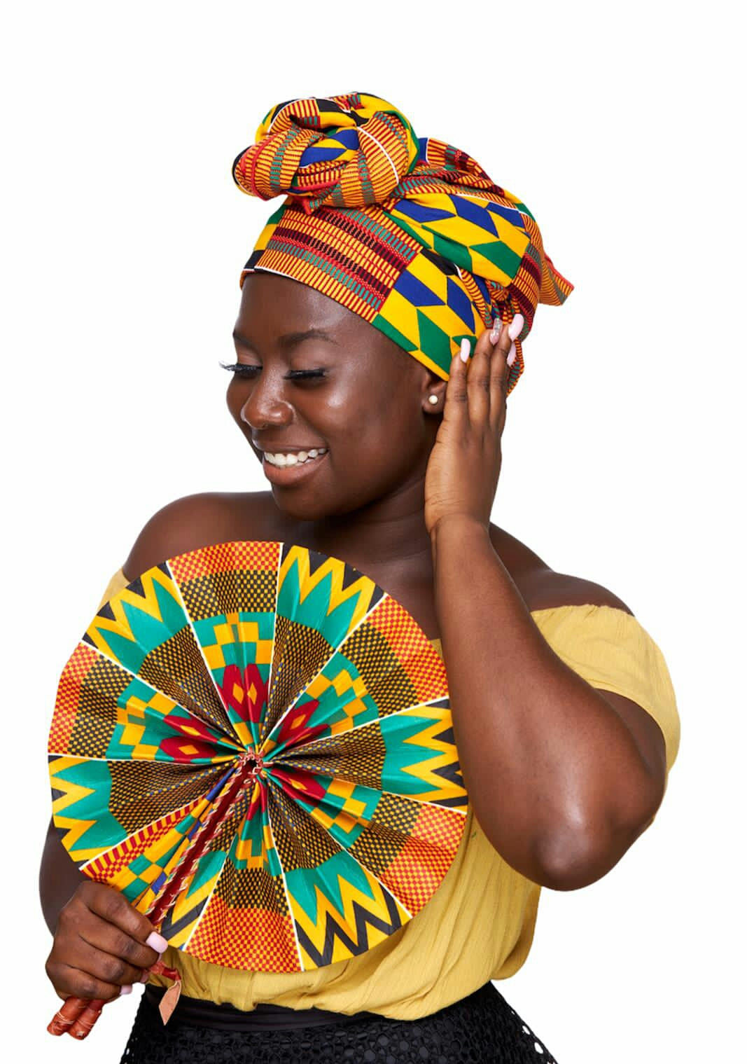 Ghanaian Kente Print,Red, Yellow Green Blue, Black White Coloured Detachable Silklined Headwrap