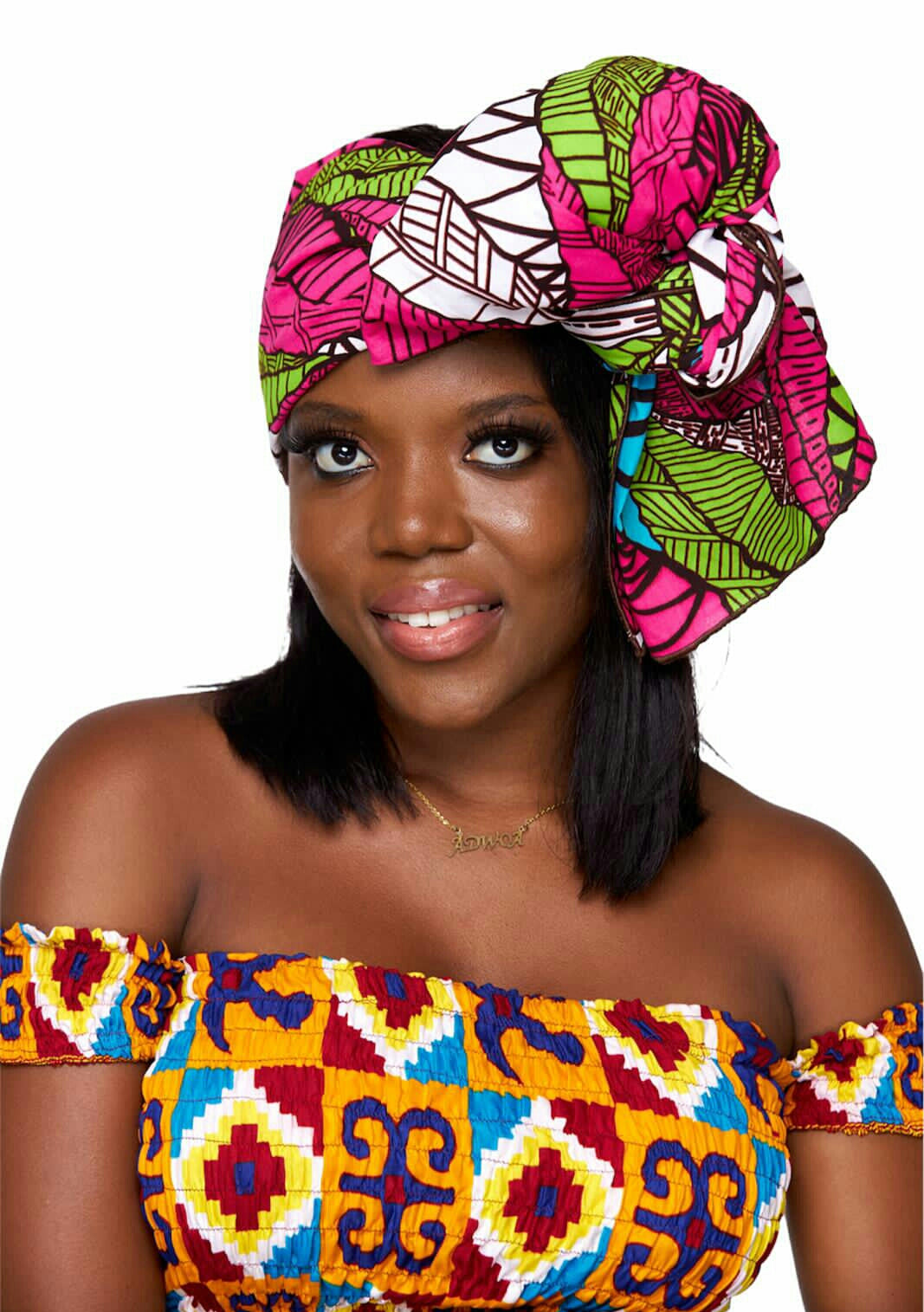 Beautiful Ankara High Quality Print,Pink, green,seablue coloured floral designed pattern fabric detachable silklined  Headwrap