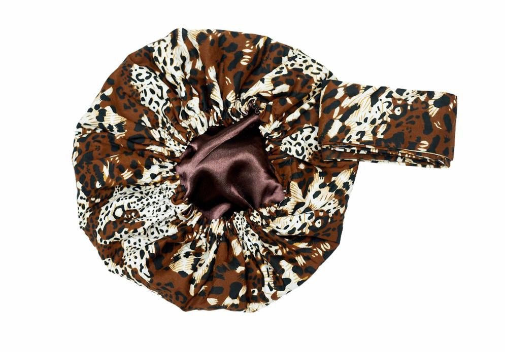 Ankara Wax Print Made of White, Brown And Black Blend of Beautiful Colours And Pattern, Hand Made Elastic Silklined Bonnet With Band