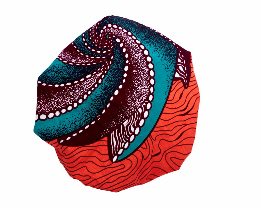 Orange,  White , Wine And Green Ankara Wax Print Lined With Wine Silk Regular Hair Bonnet