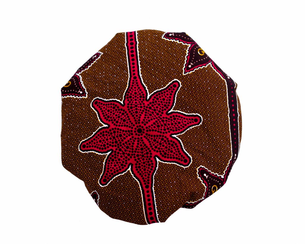 Brown ,White And Red Ankara Wax Print Regular Silklined Hair Bonnet 