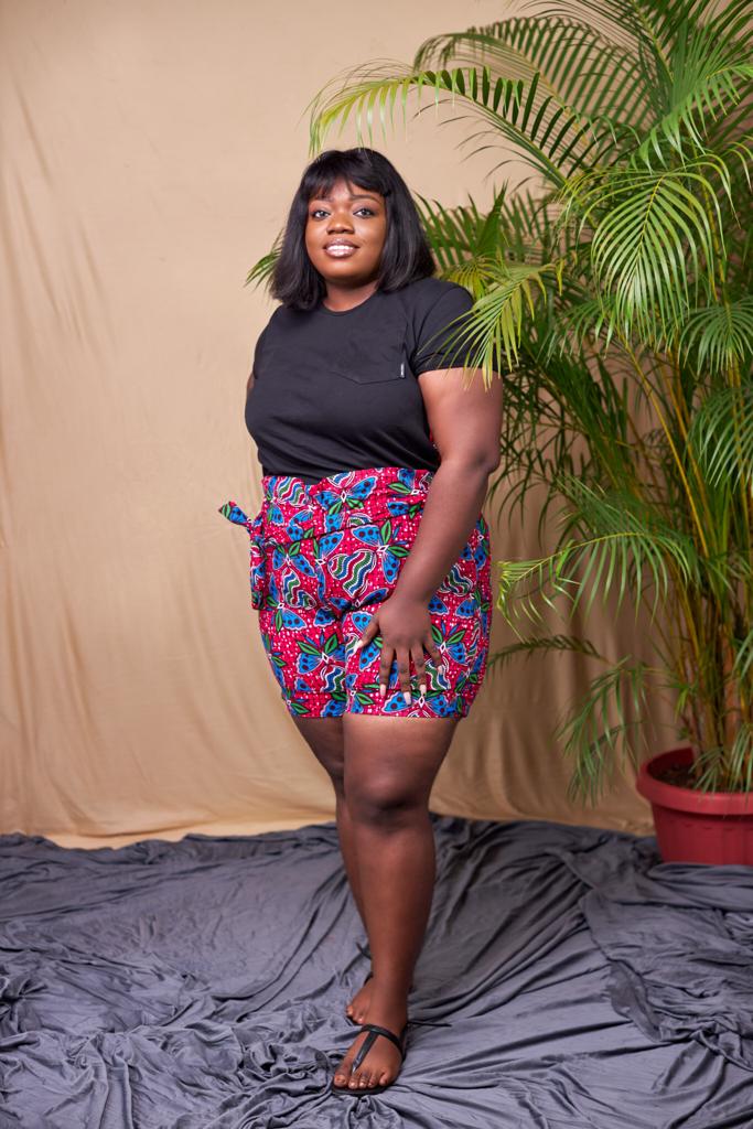 Pink, Blue,Green and Dotted White Coloured Ankara Print High Waist Piper Shorts With Back Pockets And Belt