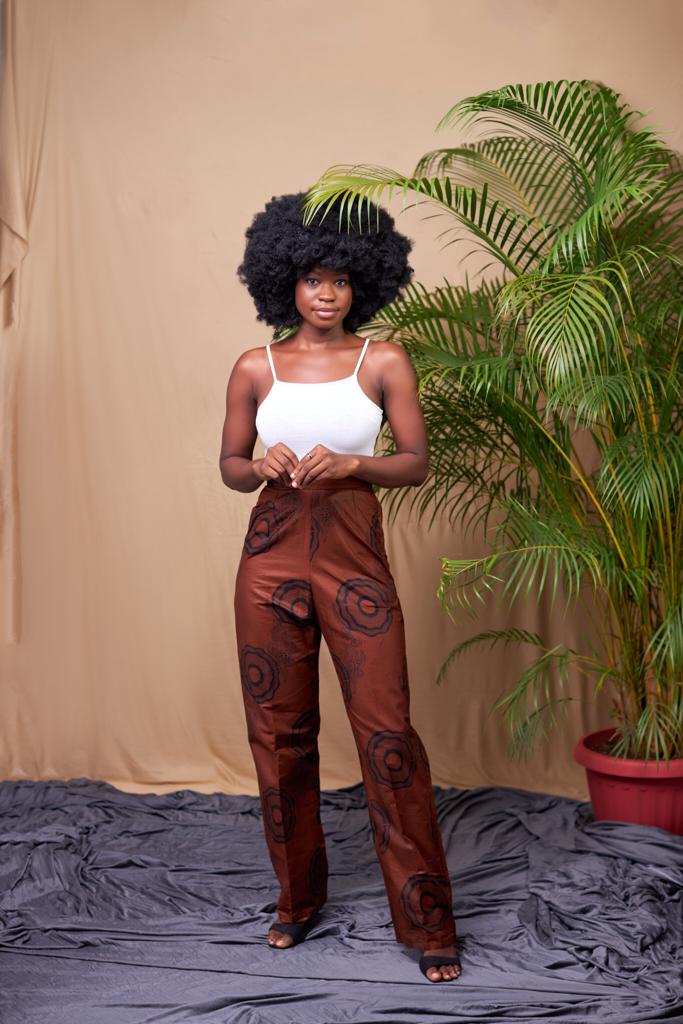 Brown And Black Ankara Print High Waist Back Zipper Pant