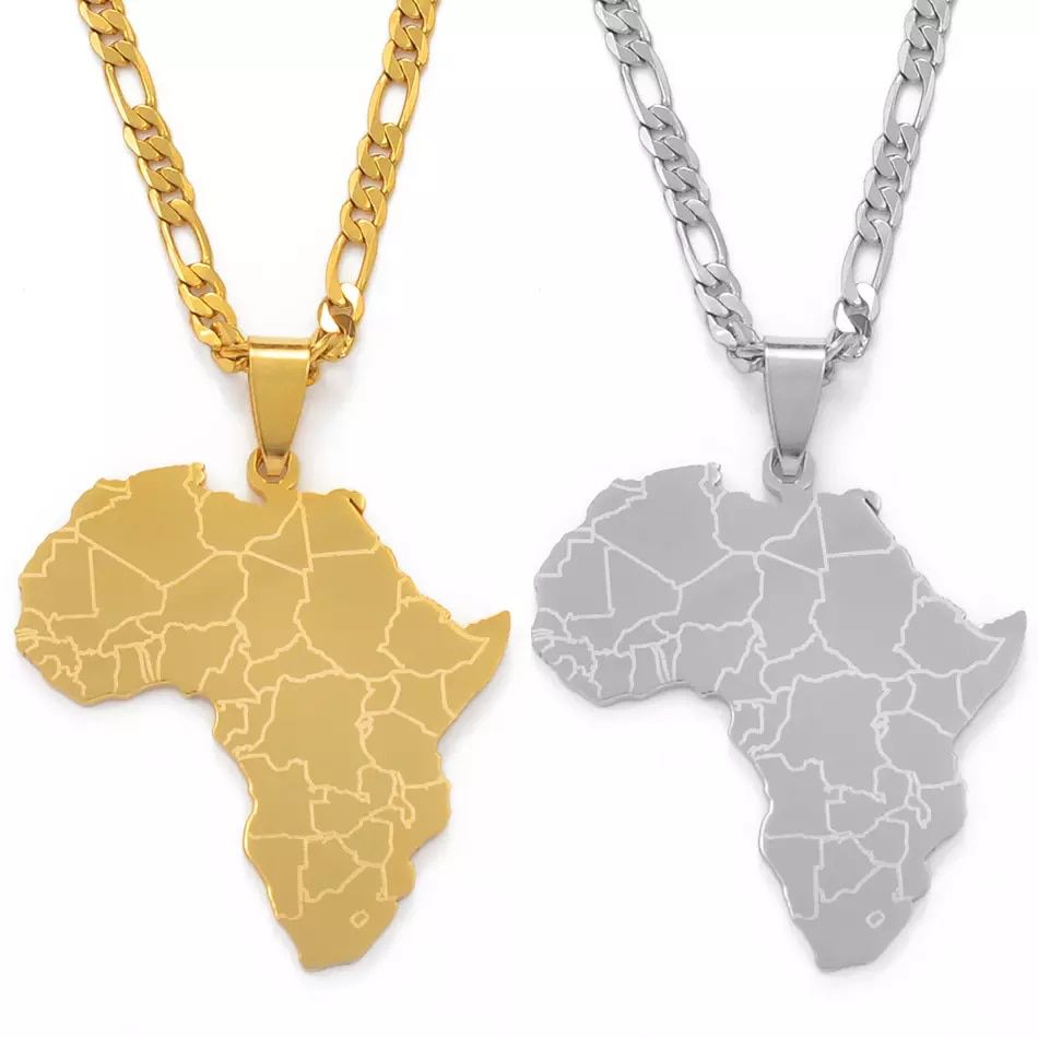 African Map Symbol Pendant Necklaces Women/ Men Gold Color Stainless Steel Ethnic Jewelry Ghana