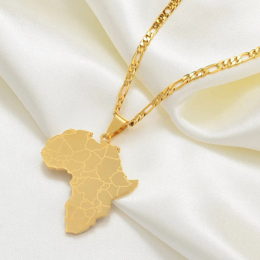 African Map Symbol Pendant Necklaces Women/ Men Gold Color Stainless Steel Ethnic Jewelry Ghana