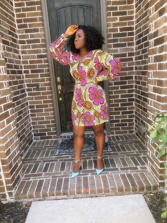 Adorley Pink Puff Long Sleeve Dress
