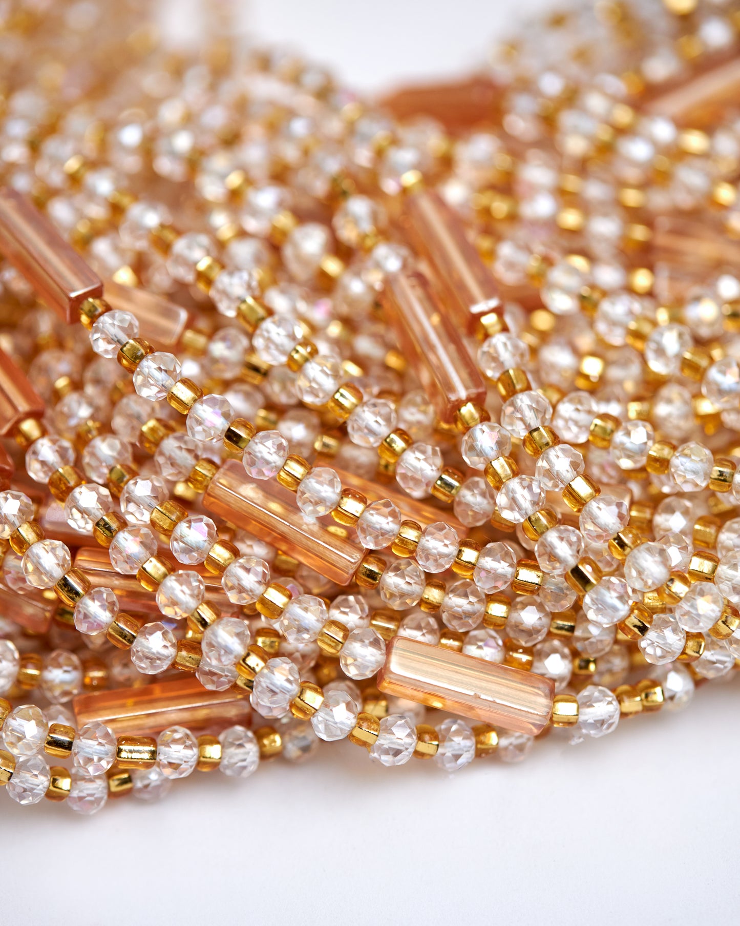 45 Inches Gold beads With Light Brown and Clear Crystal Tie On waist beads