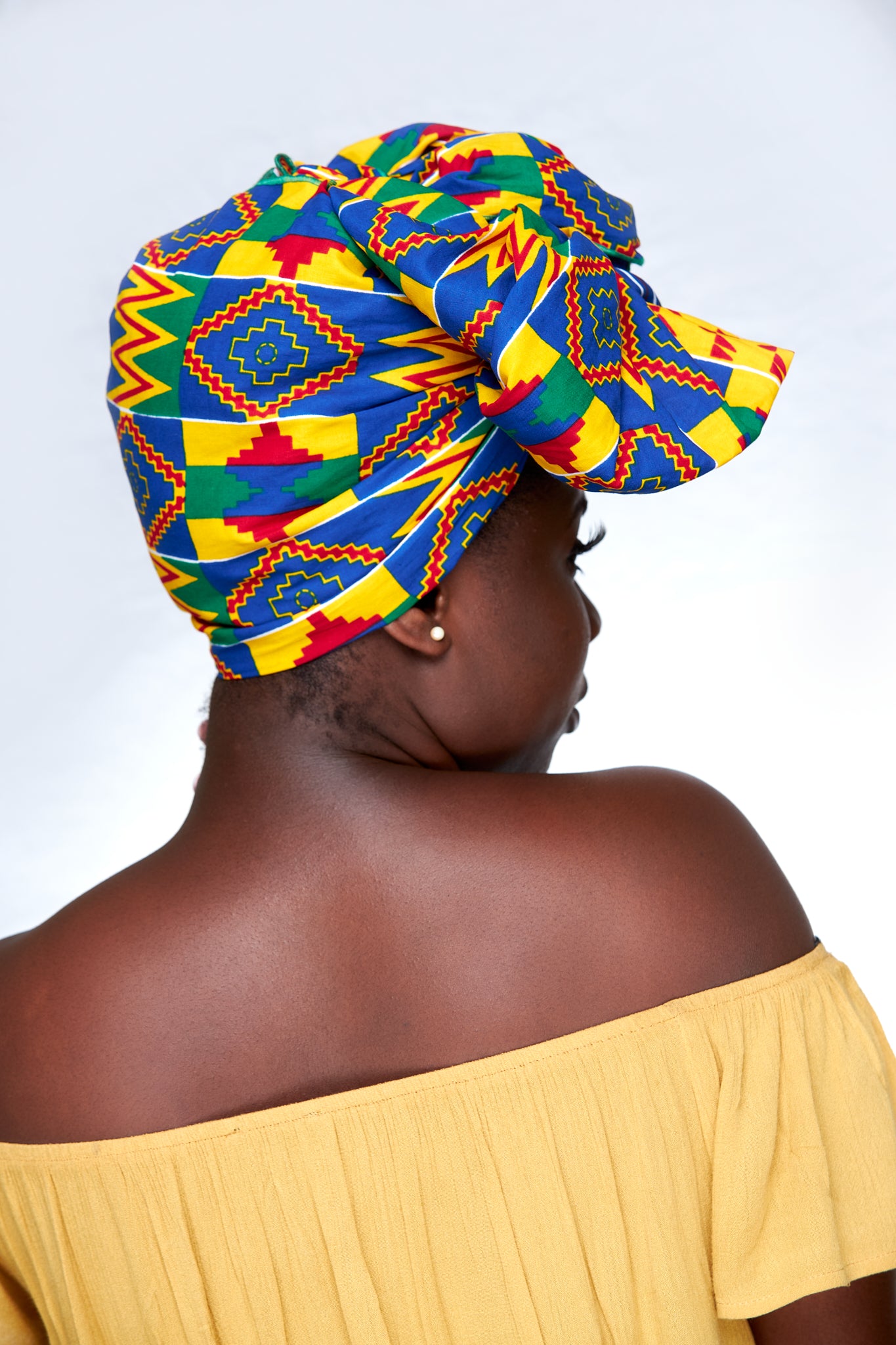 Ghanaian Kente High Quality Print with Blue, Red,Yellow, Green, Coloured Print Adinkira Designed Symbol Detachable Silklined Headwrap