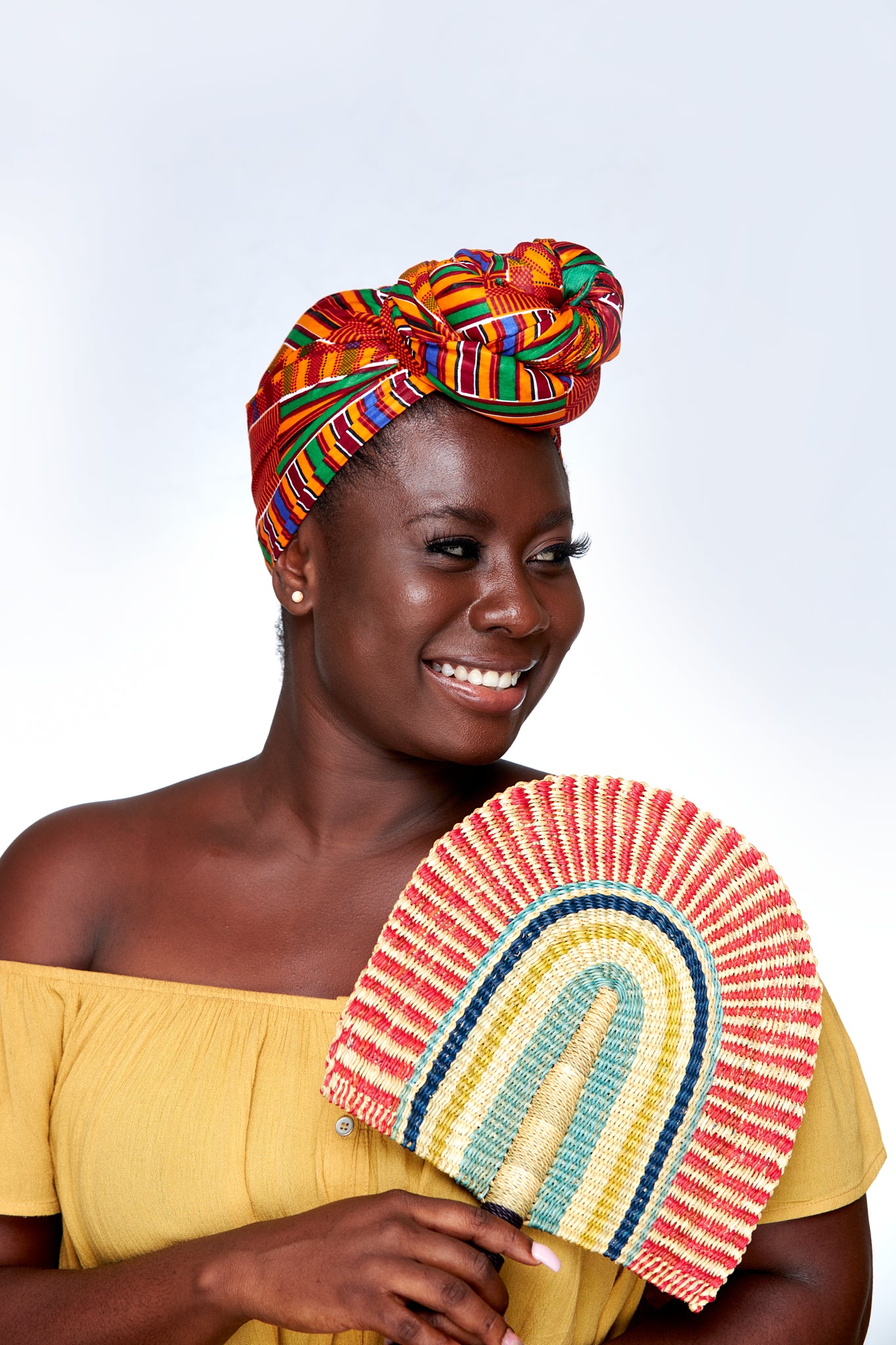 Ghanaian Kente High Quality,Red Yellow, Green Blue, Black Printed Detachable SilklinedHeadwrap