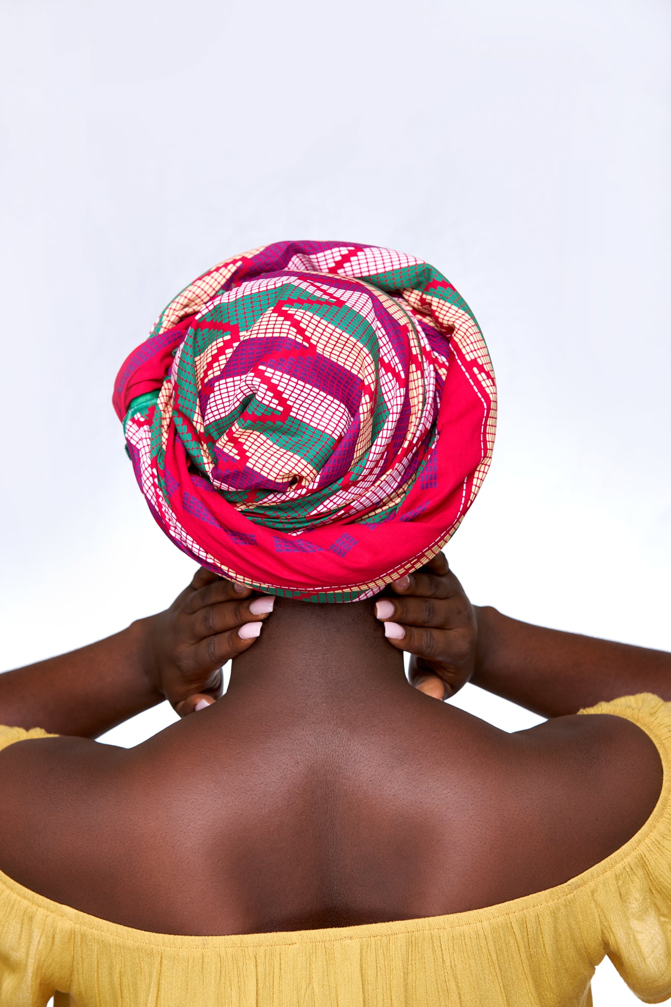 Ghanaian High Quality Cotton Made Kente,Pink, White, Green,Gold Coloured Detachable Silklined Headwrap