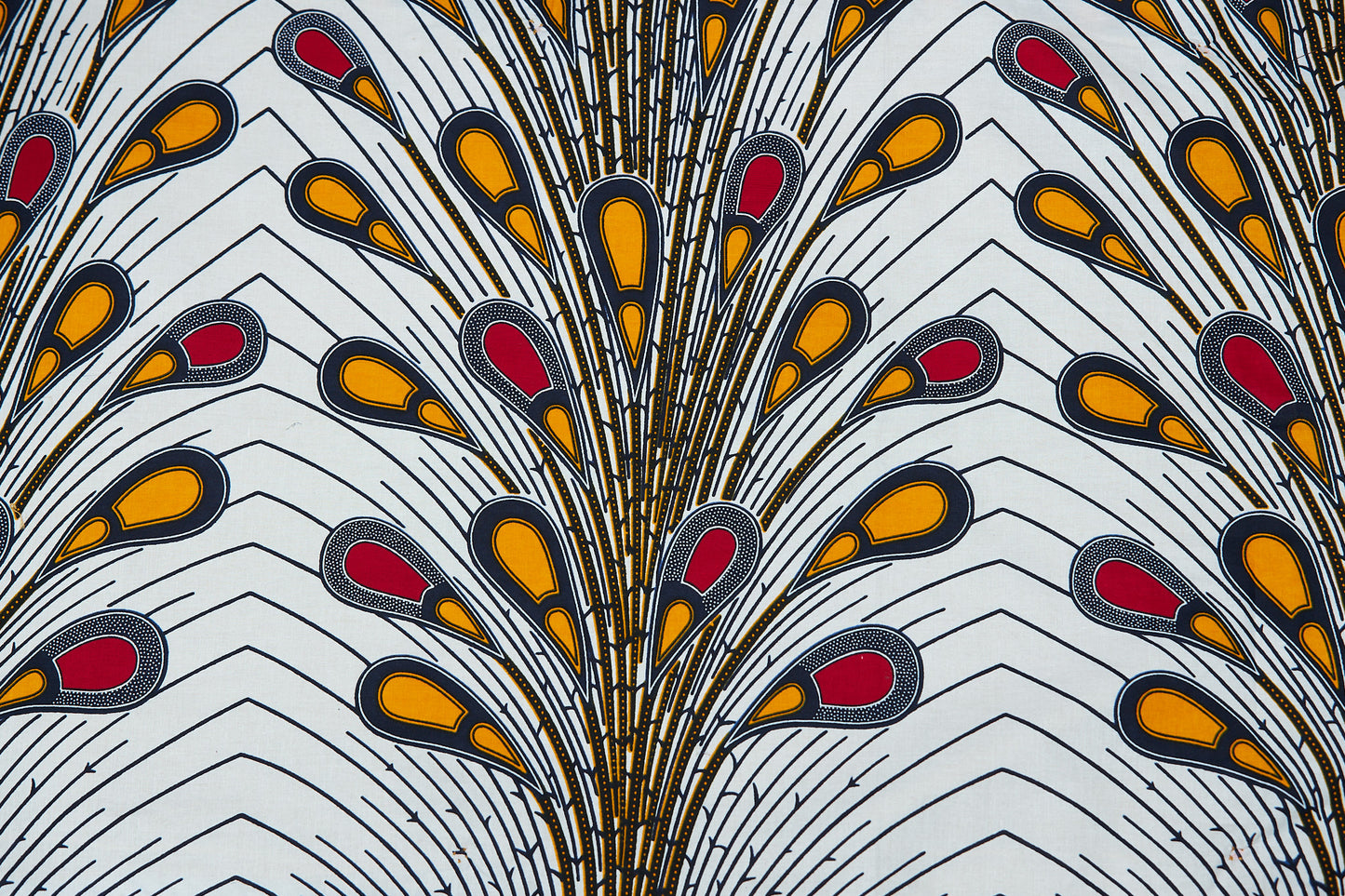 Quality Ankara Print, White, yellow, red and black peacock designed fabric Detachable SilklinedHeadwrap