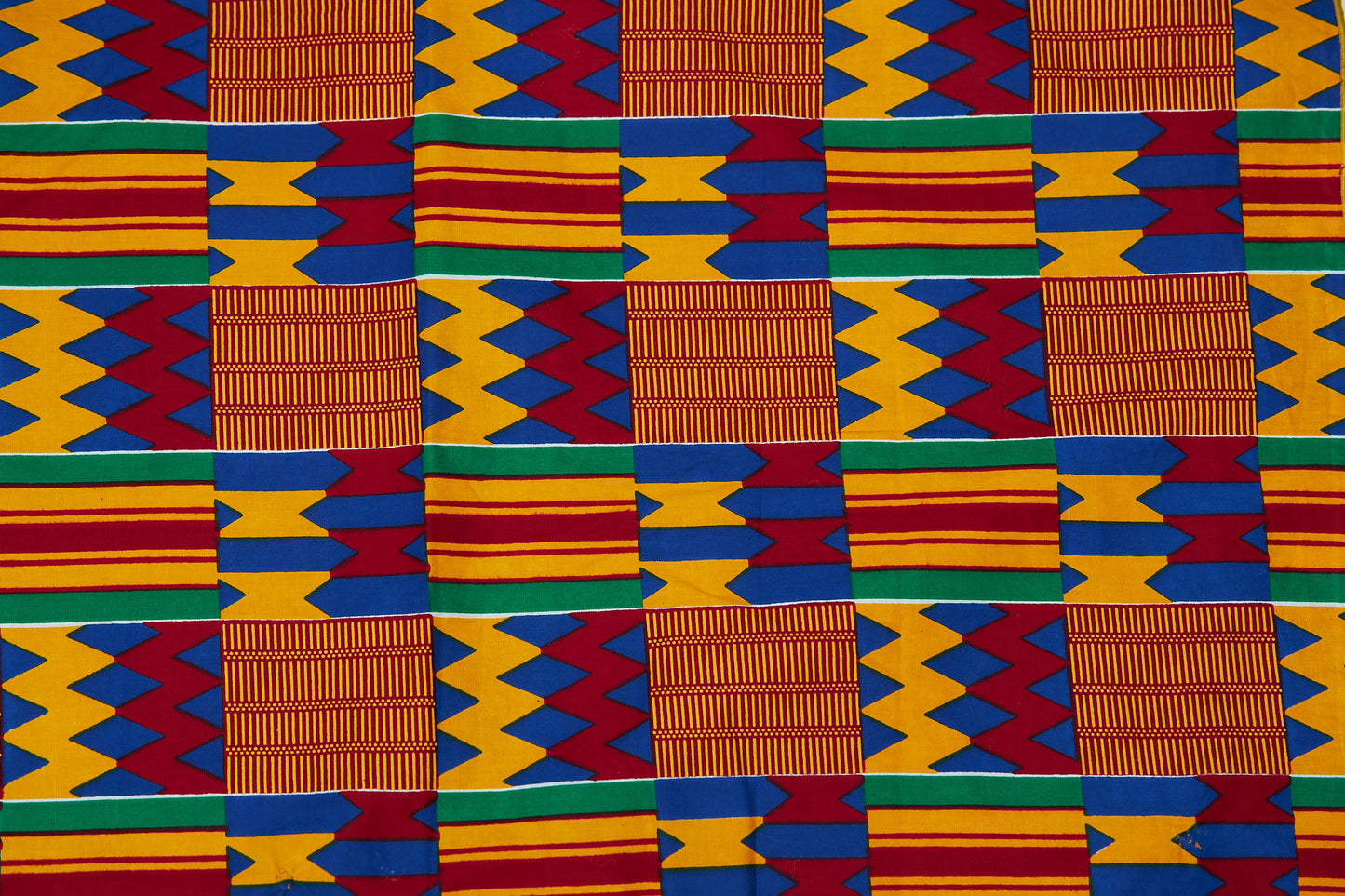 Ghanaian Print Kente High Quality Cotton Wax,made of Red, Blue, Yellow And Green Colourful Adinkira Symbols Detachable Silklined Headwrap
