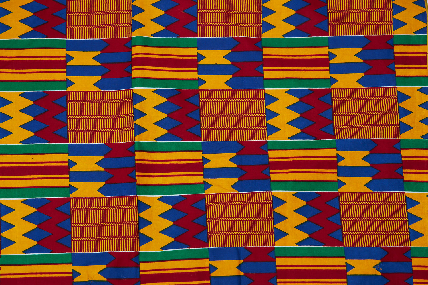 Ghanaian Print Kente High Quality Cotton Wax,made of Red, Blue, Yellow And Green Colourful Adinkira Symbols Detachable Silklined Headwrap