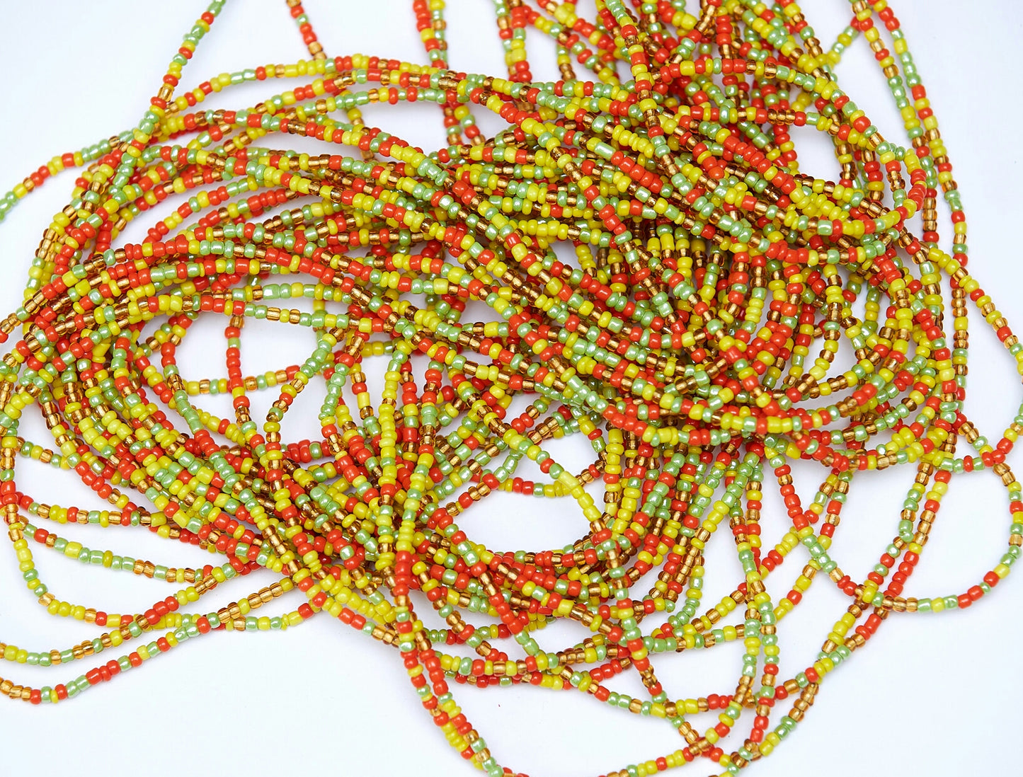 42 Inches Yellow , Green , Gold , And Orange Tie On Waist Beads