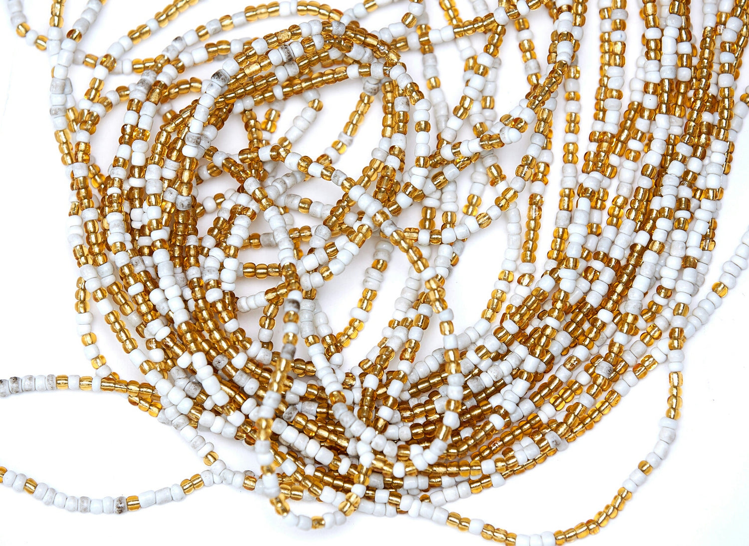 45 Inches Gold and white Crystal  Tie On Glass Waist  Beads