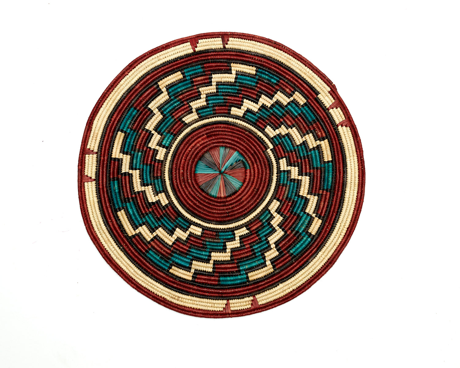 Brown, wine blue,black and cream colored African hand woven multipurpose Trivet, Woven Wall Disc, Wall Plate, Hanging Basket, Wall Decor