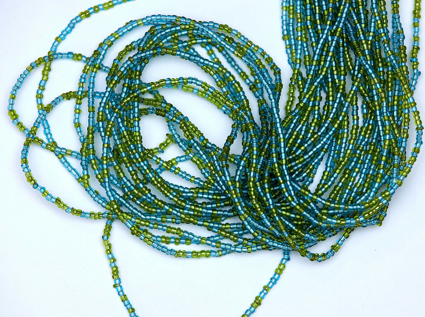 40 Inches Sea Blue And Green Tie on Waist Beads