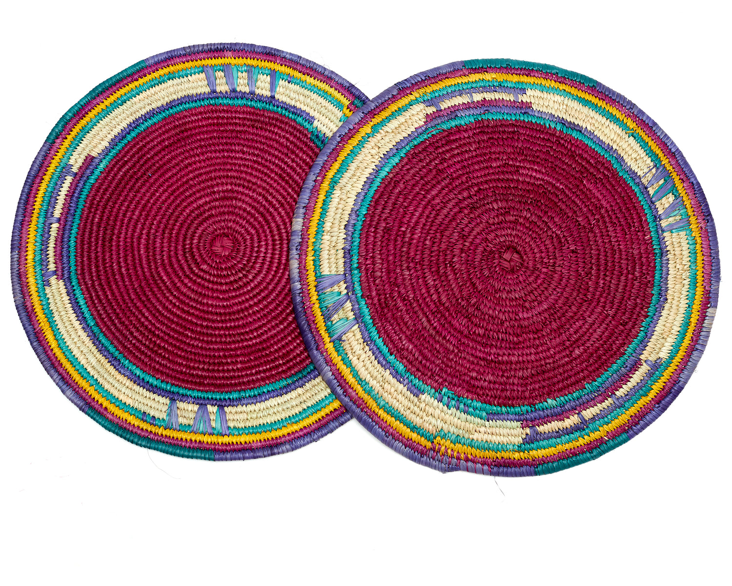 Pink,blue,green, yellow and cream colored round African hand woven multipurpose Trivet, Woven Wall Disc, Wall Plate, Hanging Basket, Wall Decor