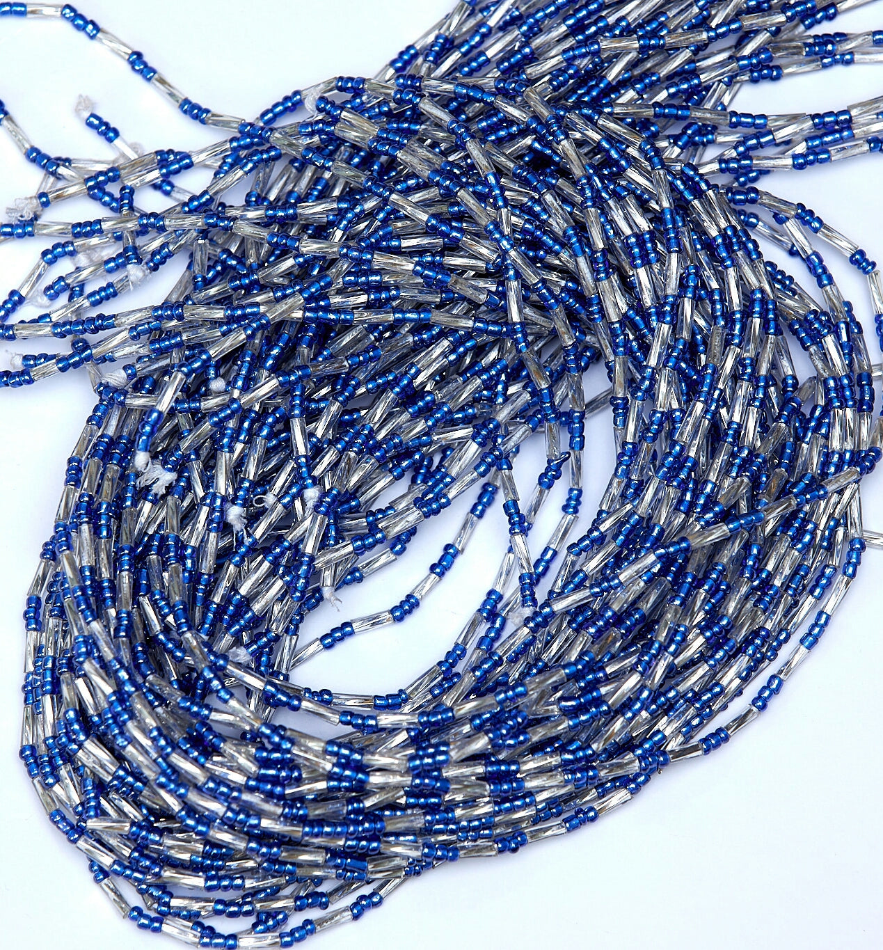 46 Inches Blue beads with Silver bars tie on waist beads