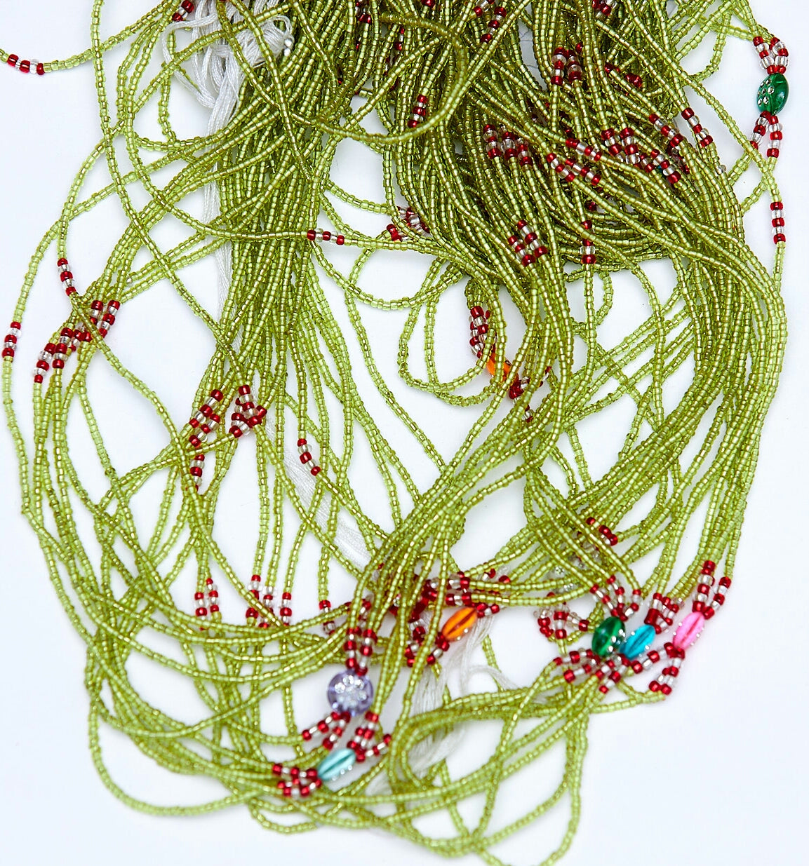 42 Inches Long Lemon Green And Multi Pebble Coloured Waist Beads
