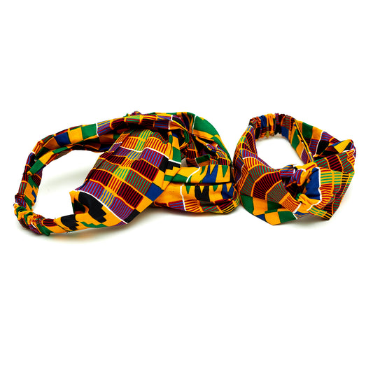 Yellow, Purple, Red, Black, Blue And Green Kente Print Interlock Headband