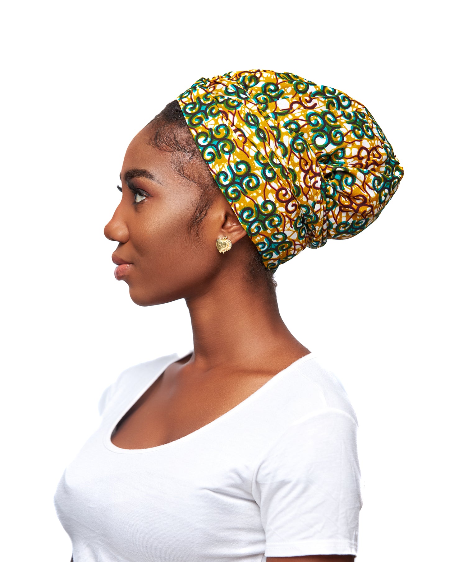 Ankara Wax Print Made of Green, Curry, Redwine And White Blend of Beautiful Colours And Pattern, Hand Made Elastic Silklined Bonnet With Band