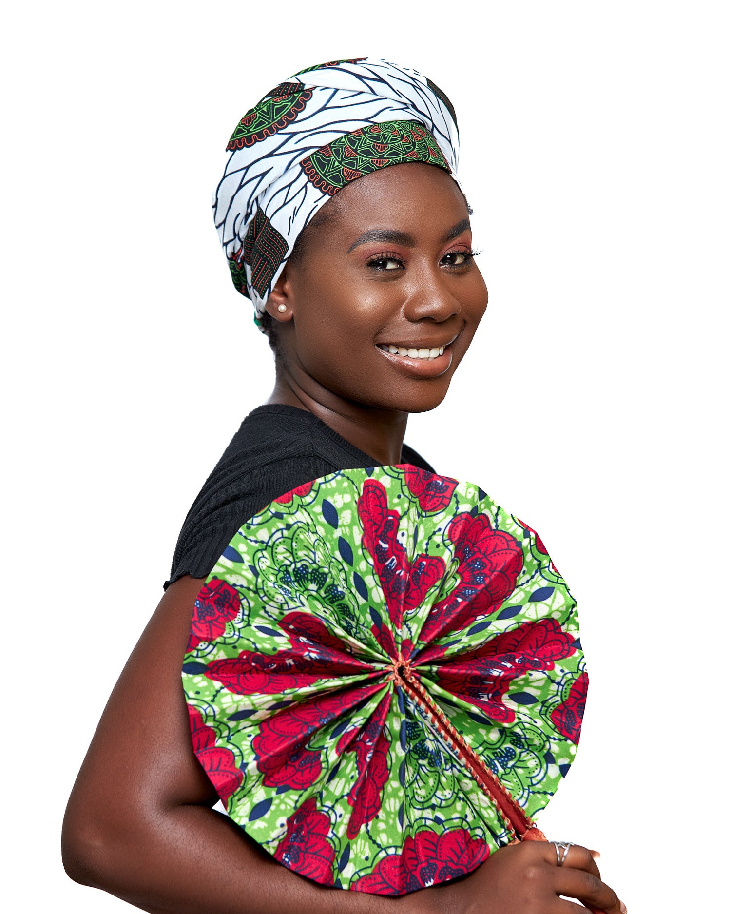 White, Green, Red spotted Ankara Print Detachable Silklined Headwrap