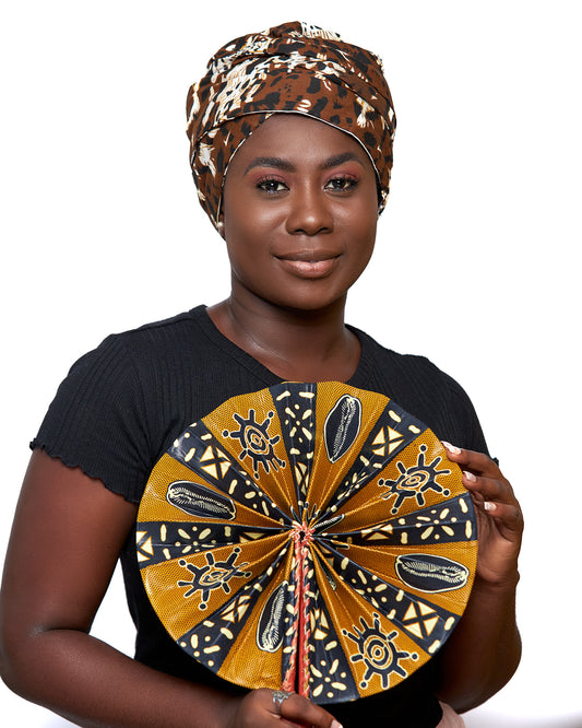 Ankara Wax Print Made of White, Brown And Black Blend of Beautiful Colours And Pattern, Hand Made Elastic Silklined Bonnet With Band