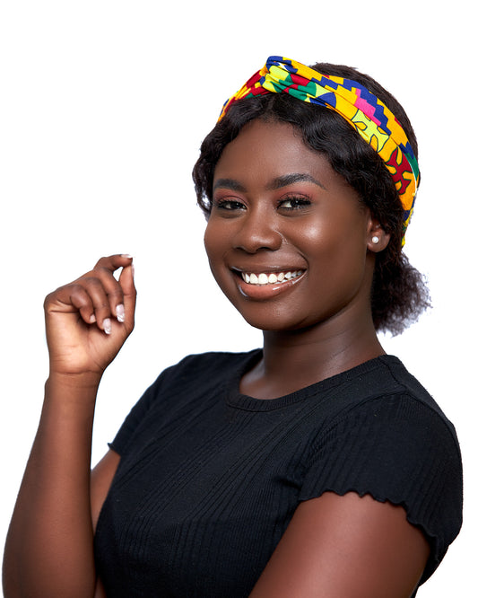 Yellow, Wine, Green, Pink And Blue Ankara Print Interlock Headband