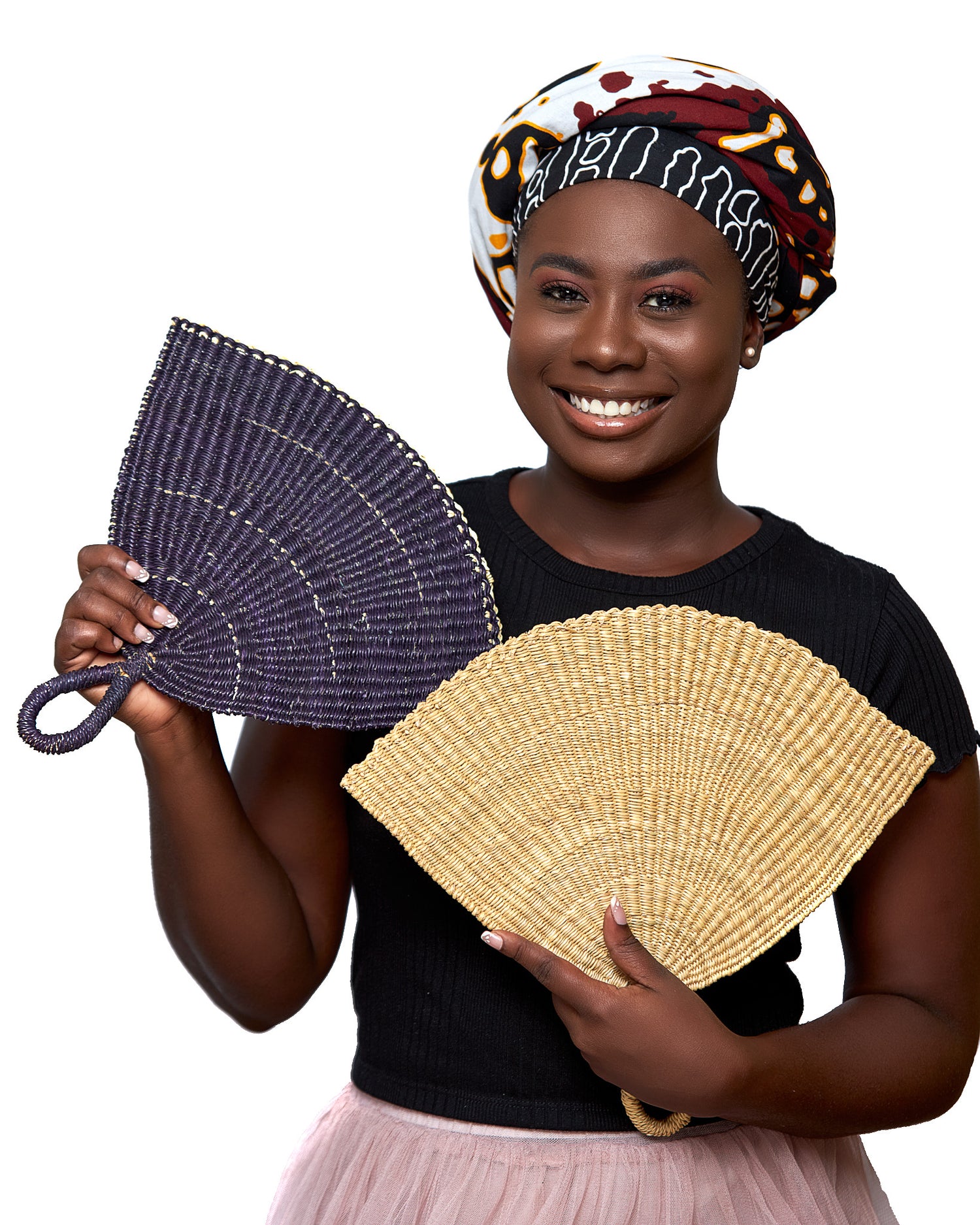 Brown, Black,White, Yellow Bogolan Art Print Detachable Silklined Headwrap