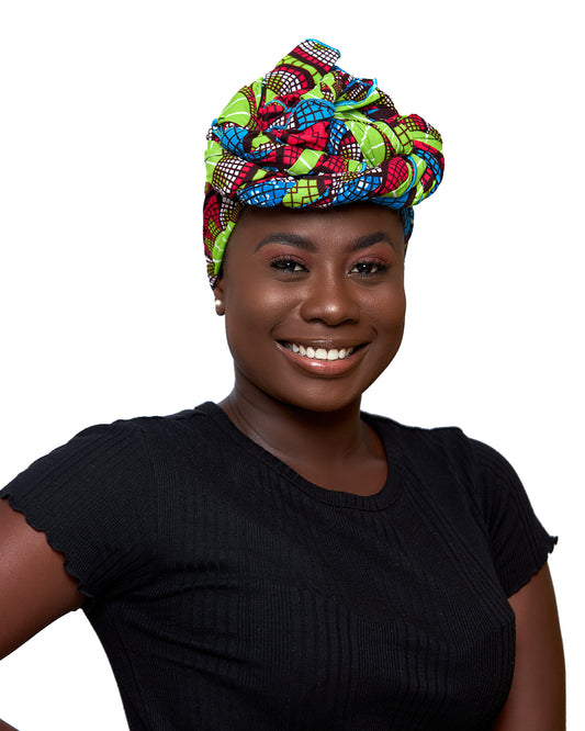 Lemon Green,seablue,Pink And White Colourful Ankara Detachable Silklined Headwrap
