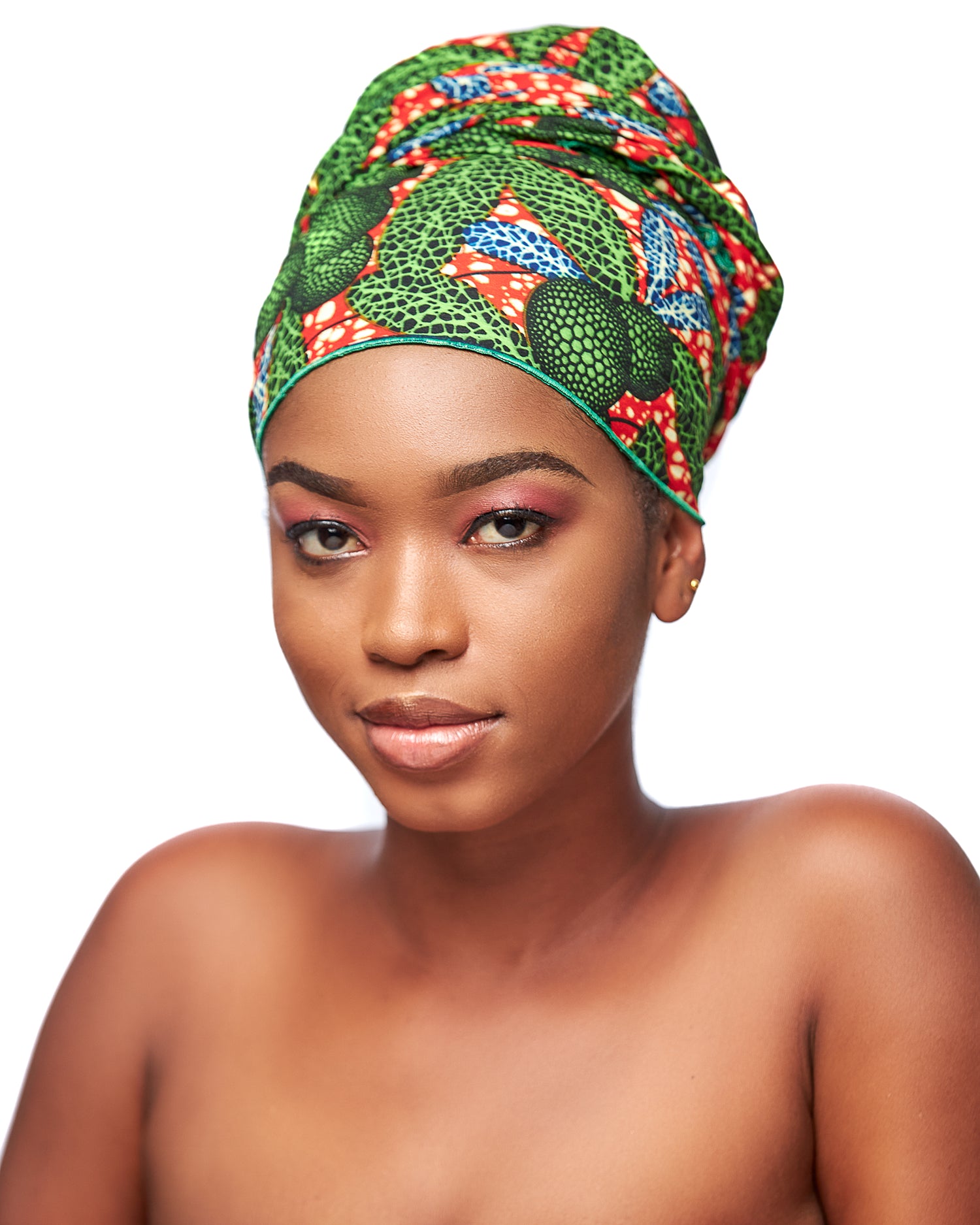 Green, Red, Blue,White Ankara Beautifully Designed Print Detachable Silklined Headwrap