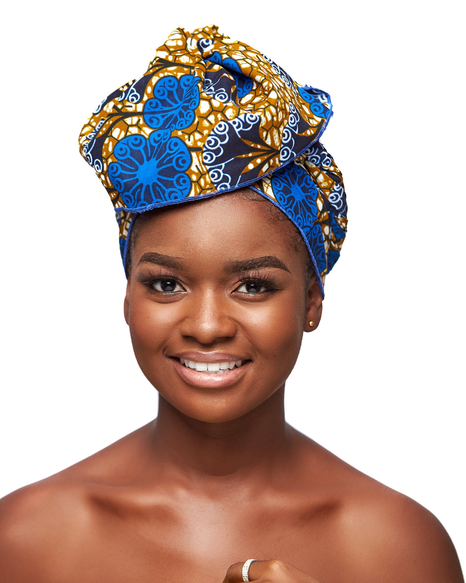Blue,Curry, Black And White Rosey Designed Ankara Detachable Silklined Headwrap