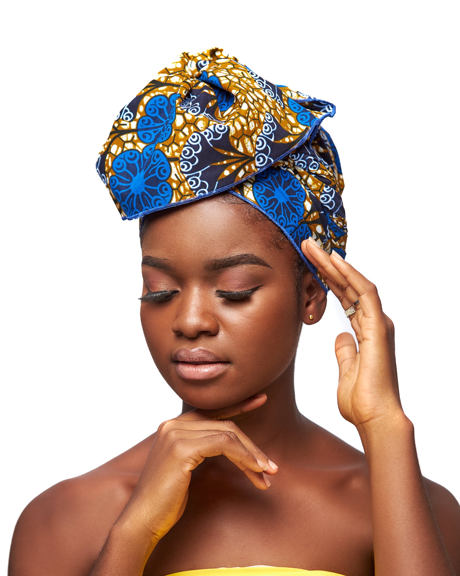 Blue,Curry, Black And White Rosey Designed Ankara Detachable Silklined Headwrap